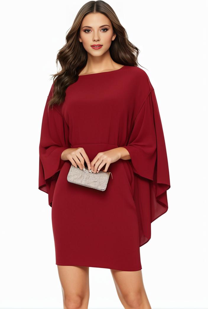 plus size solid round neck 3 4 sleeve cape midi dress women s plus elegant slight stretch cape midi dress 110048