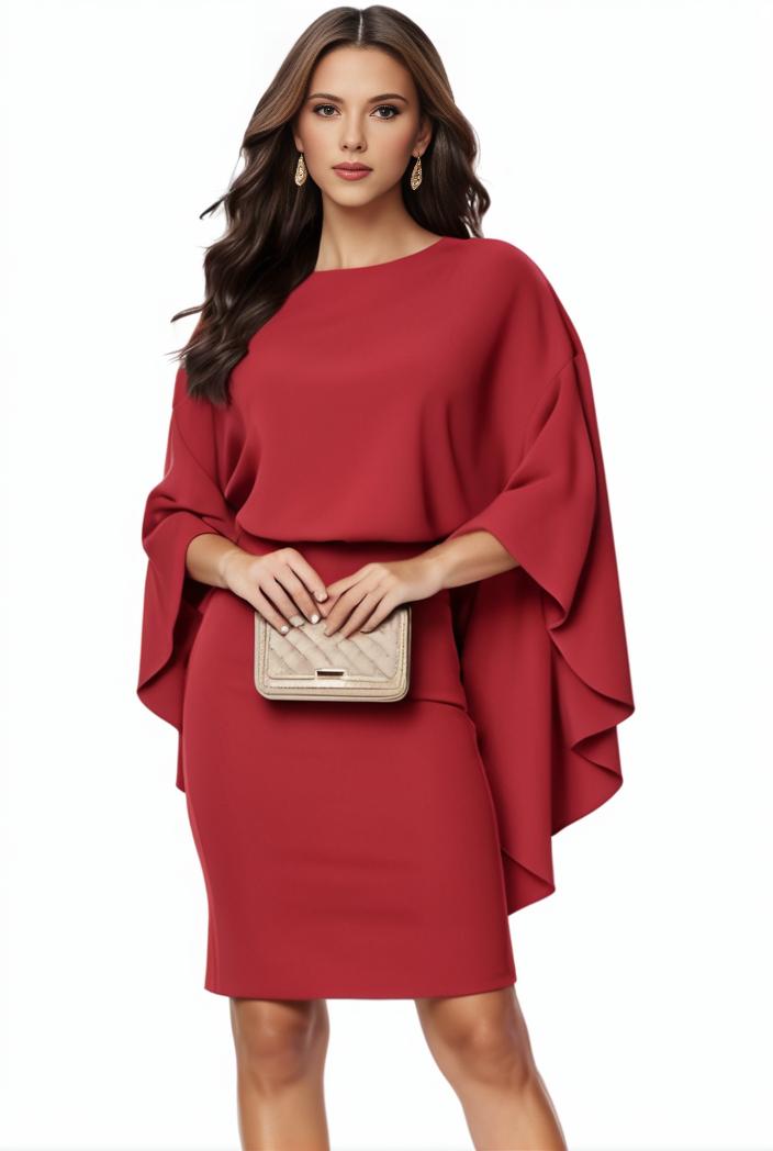 plus size solid round neck 3 4 sleeve cape midi dress women s plus elegant slight stretch cape midi dress 110049