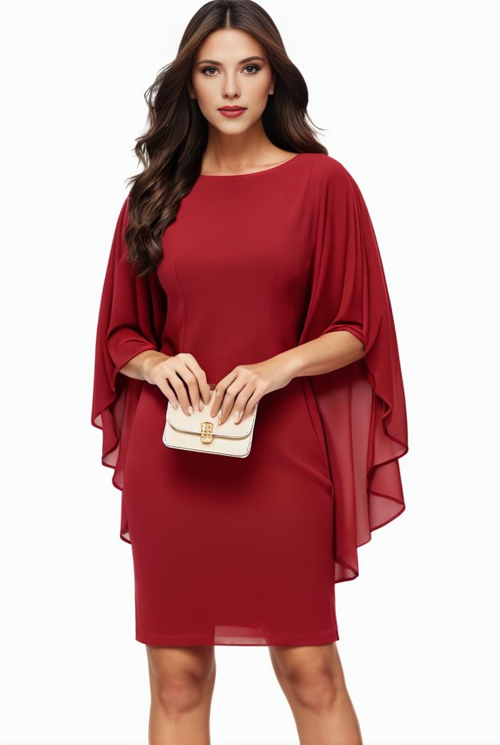plus size solid round neck 3 4 sleeve cape midi dress women s plus elegant slight stretch cape midi dress 110051