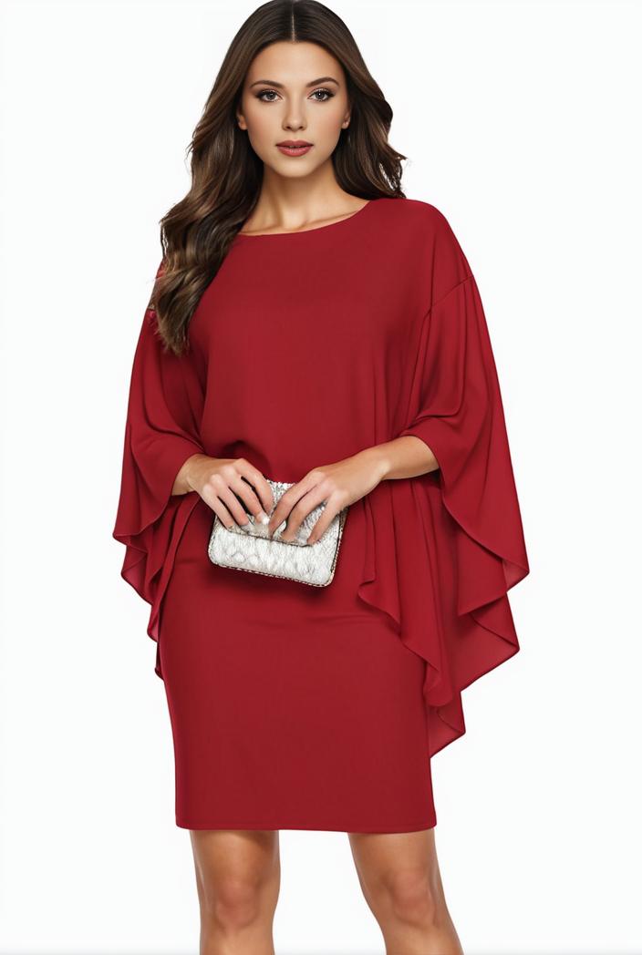 plus size solid round neck 3 4 sleeve cape midi dress women s plus elegant slight stretch cape midi dress 110052