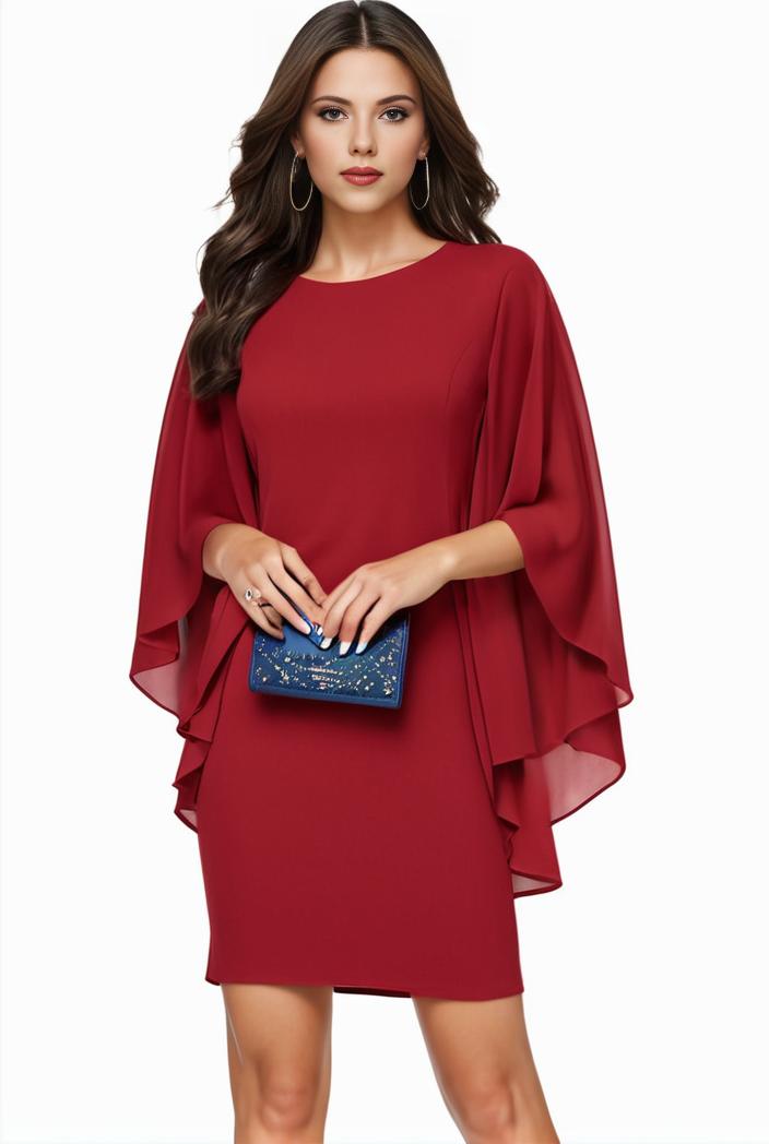 plus size solid round neck 3 4 sleeve cape midi dress women s plus elegant slight stretch cape midi dress 110053