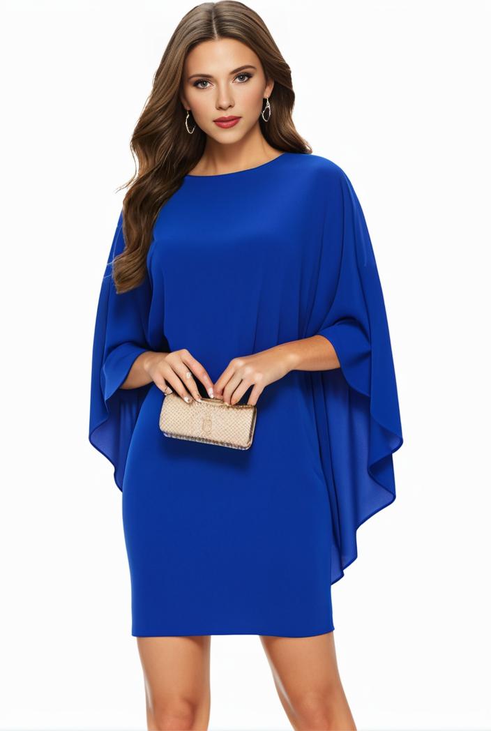 plus size solid round neck 3 4 sleeve cape midi dress women s plus elegant slight stretch cape midi dress 110056