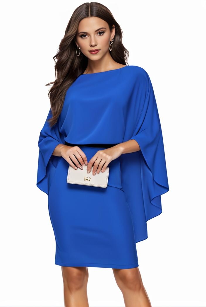 plus size solid round neck 3 4 sleeve cape midi dress women s plus elegant slight stretch cape midi dress 110057
