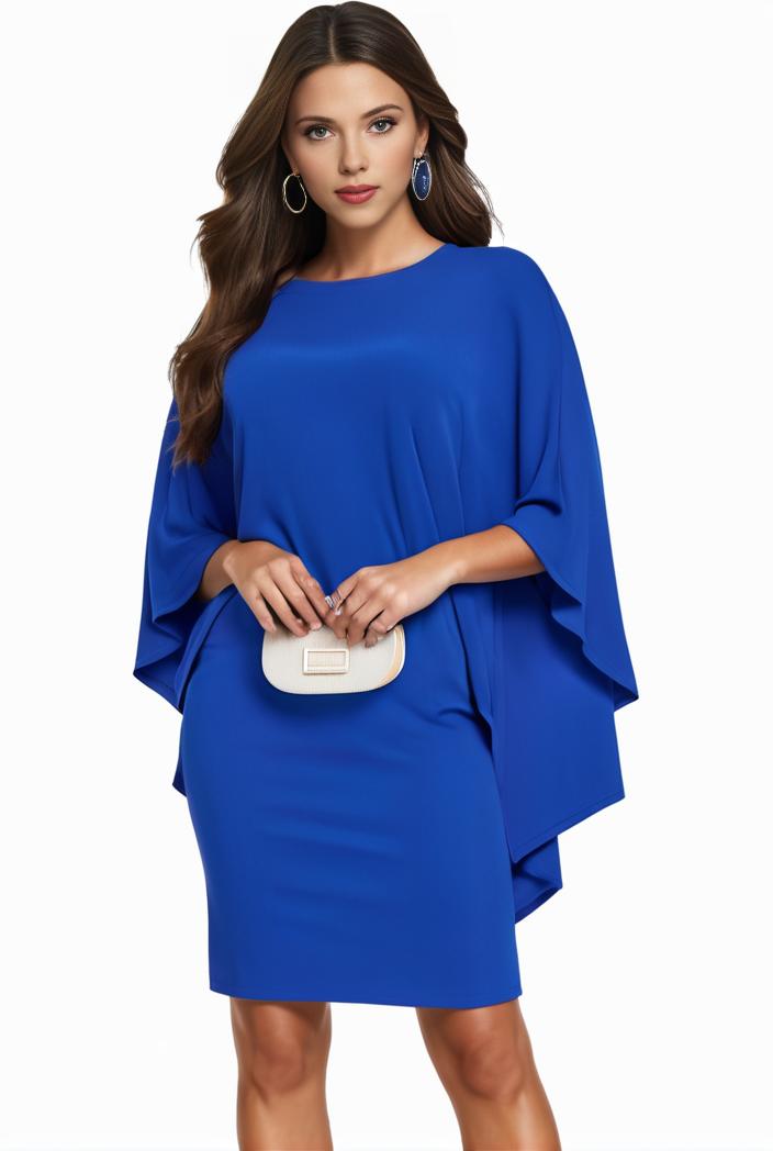 plus size solid round neck 3 4 sleeve cape midi dress women s plus elegant slight stretch cape midi dress 110058