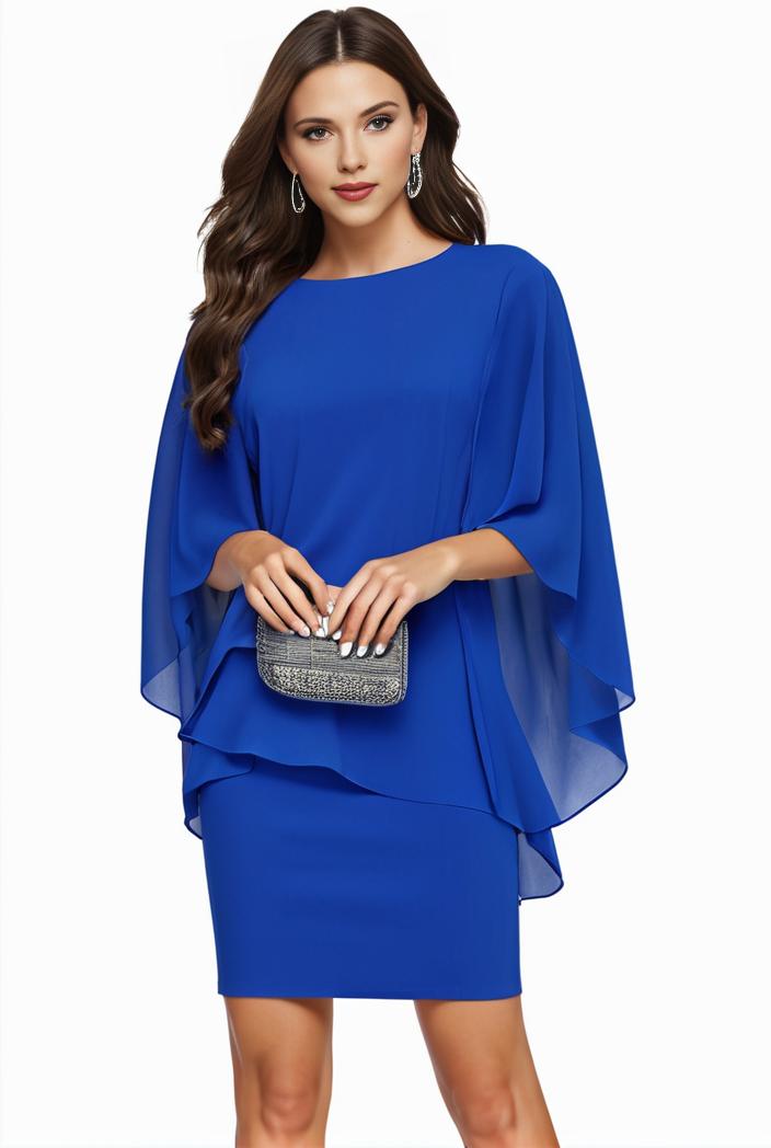 plus size solid round neck 3 4 sleeve cape midi dress women s plus elegant slight stretch cape midi dress 110061