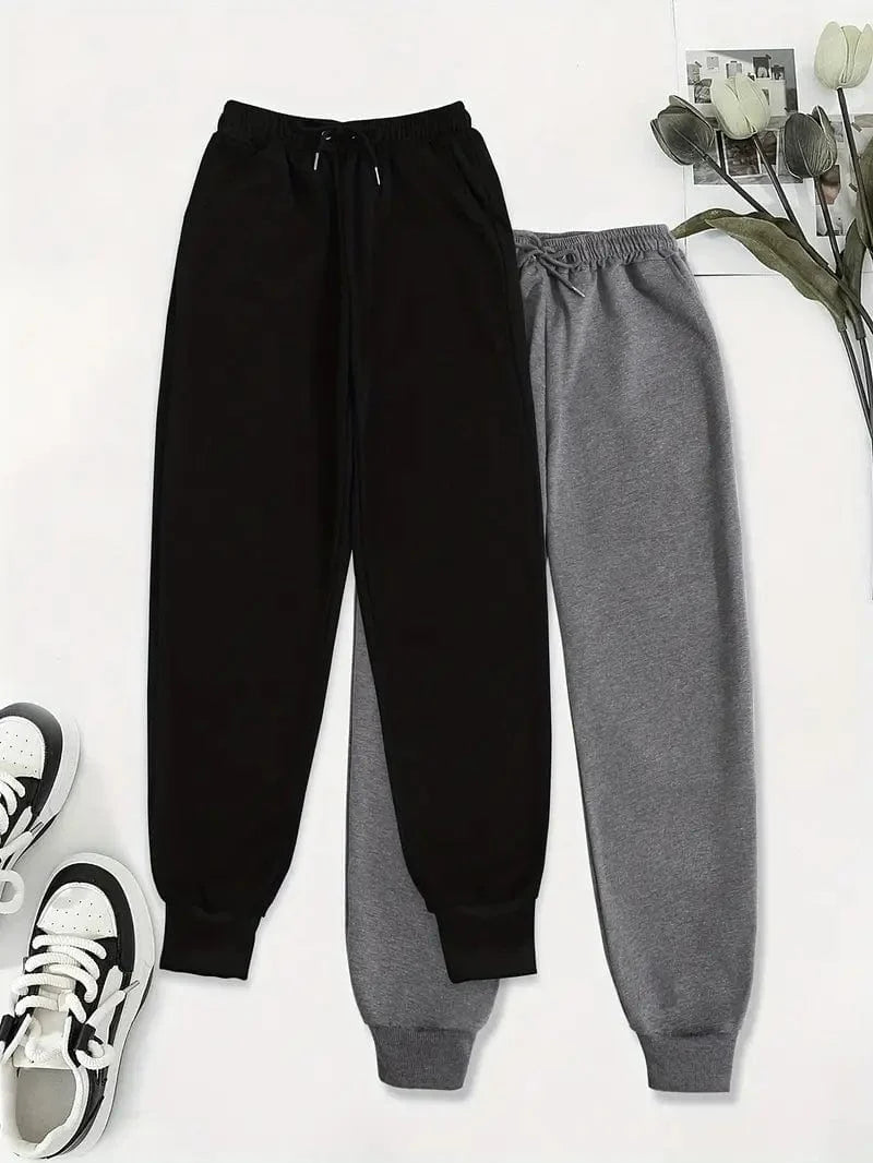 Versatile Solid Drawstring High Waisted Sweatpants Set for Women