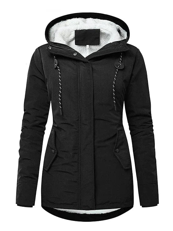 3-in-1 Women's Windproof Parka Jacket with V-Neck and Zipper Closure