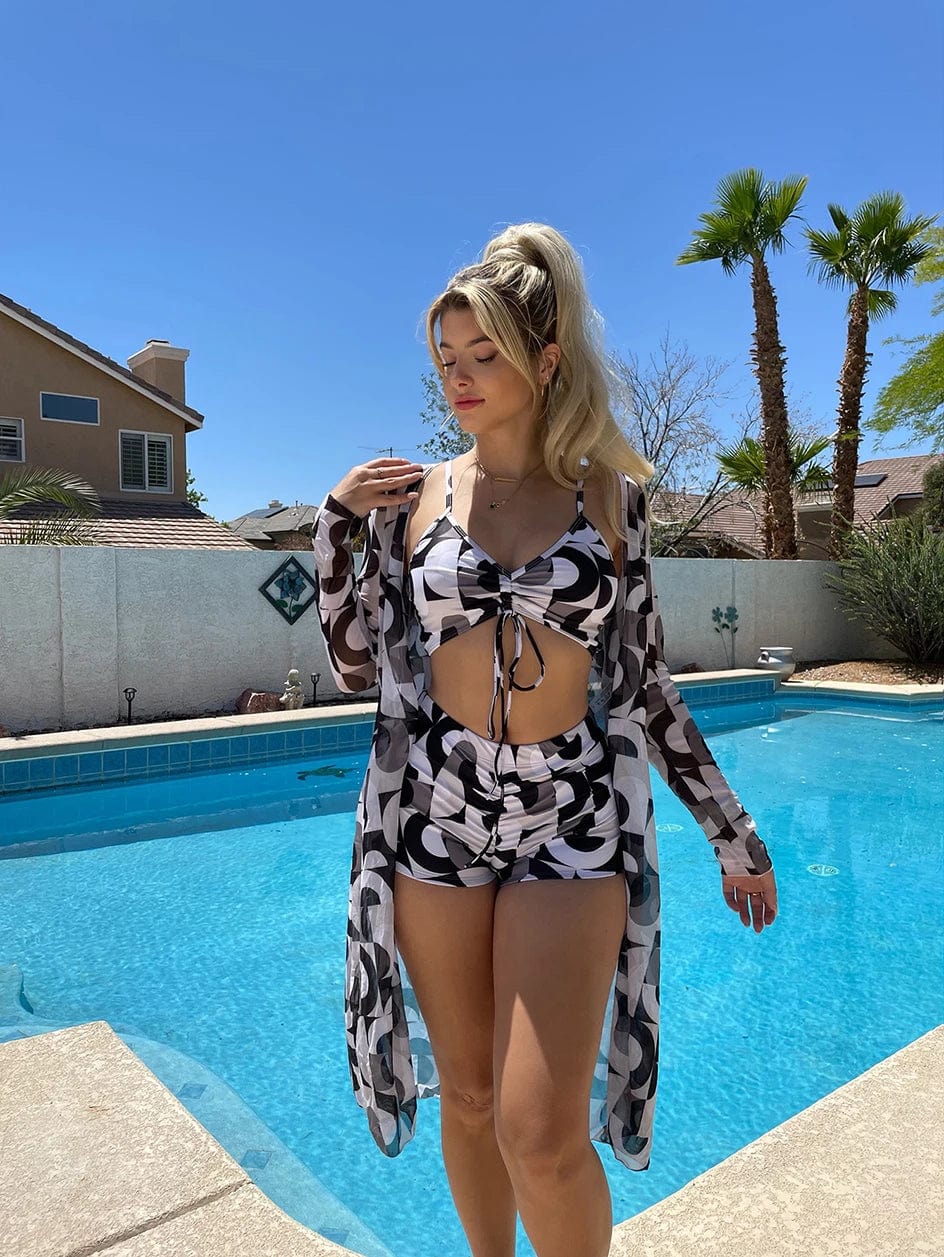 3 Pieces Sexy Print Bikini Women High Waist Swimsuit Cover Up Swimwear Female Lady Bathing Suit Swimming Summer Beachwear