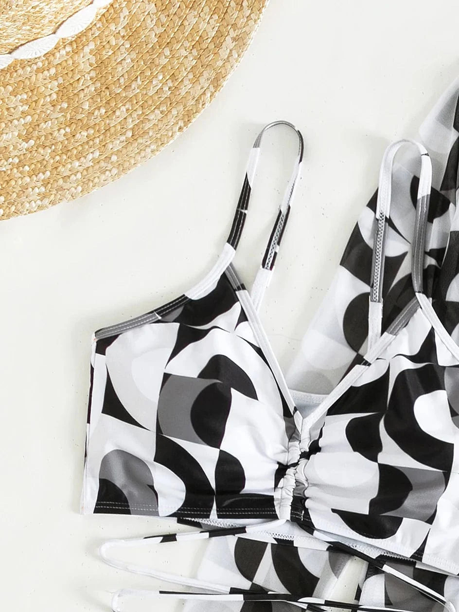 3 Pieces Sexy Print Bikini Women High Waist Swimsuit Cover Up Swimwear Female Lady Bathing Suit Swimming Summer Beachwear