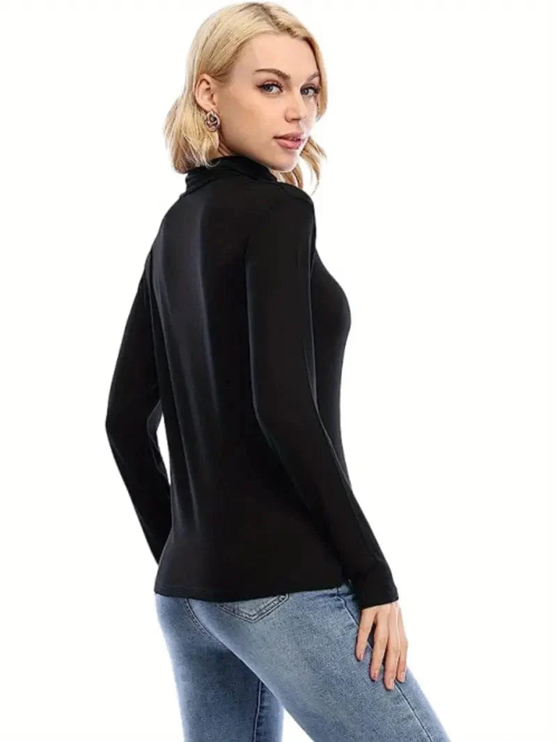 3 Sets of Turtleneck Tees, Comfy Long Sleeve Shirt Perfect for Spring & Autumn, Women's Apparel