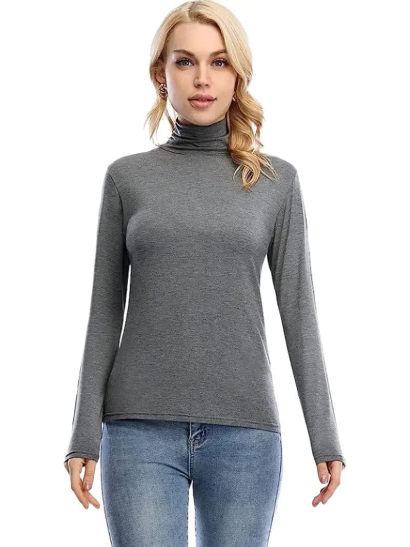 3 Sets of Turtleneck Tees, Comfy Long Sleeve Shirt Perfect for Spring & Autumn, Women's Apparel