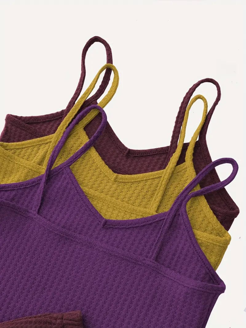 3 Sets of Two-Piece Loungewear, Including 3 Cami Tops and 3 Elastic Shorts for Women