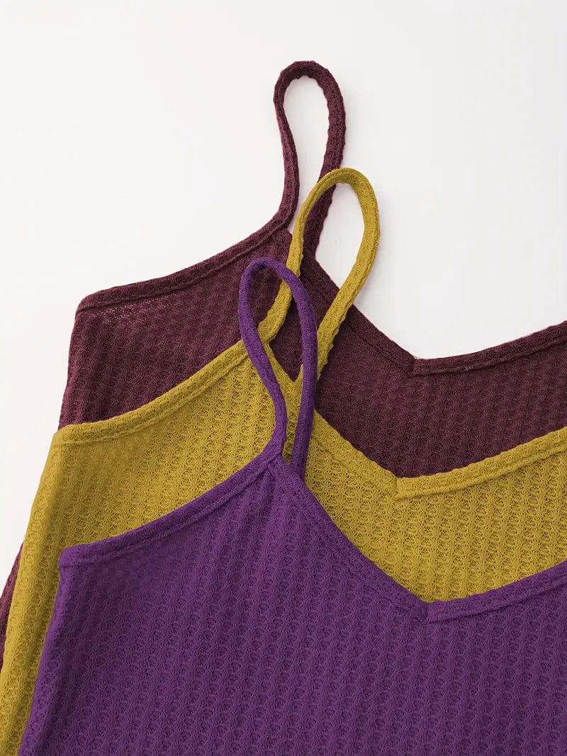 3 Sets of Two-Piece Loungewear, Including 3 Cami Tops and 3 Elastic Shorts for Women
