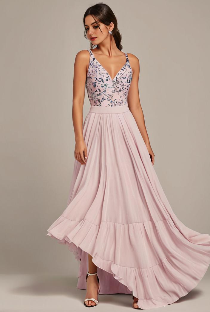 sleeveless v back tulle high low sequin appliques evening dresses 133616