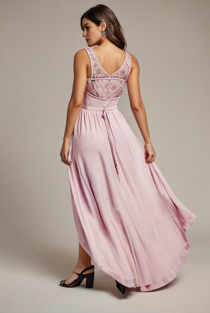 sleeveless v back tulle high low sequin appliques evening dresses 133621