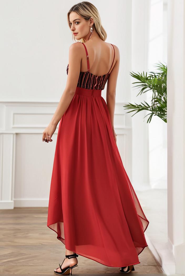 sleeveless v back tulle high low sequin appliques evening dresses 133639