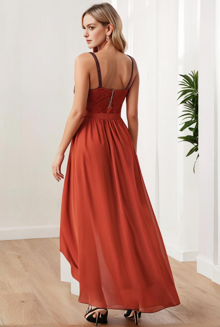 sleeveless v back tulle high low sequin appliques evening dresses 133640