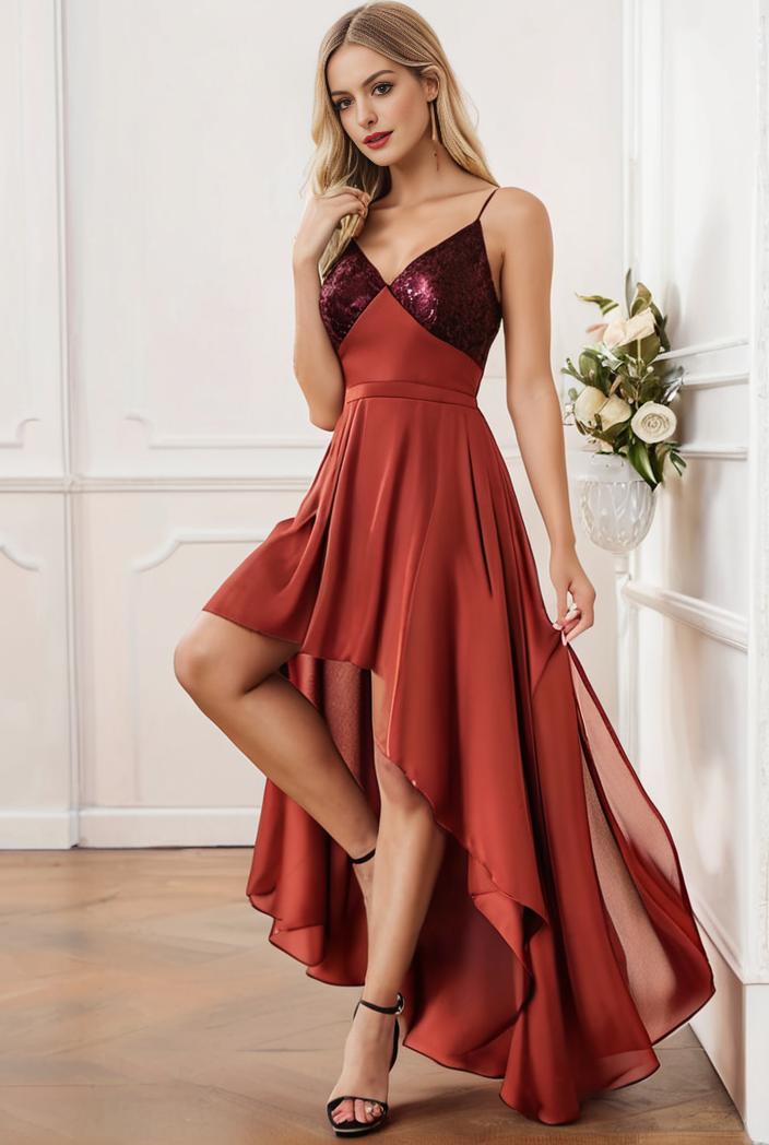 sleeveless v back tulle high low sequin appliques evening dresses 133662