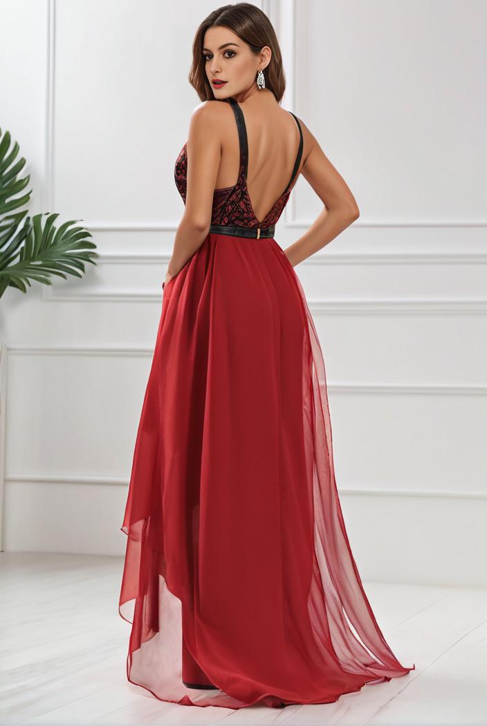 sleeveless v back tulle high low sequin appliques evening dresses 133687