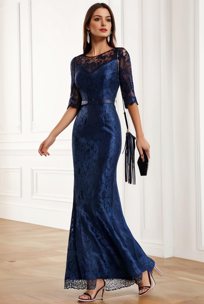 3 4 sleeve bodycon plunging back sequin evening dress 137486