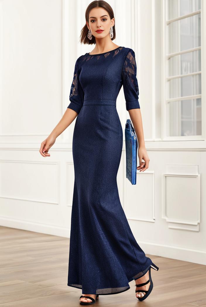 3 4 sleeve bodycon plunging back sequin evening dress 137490