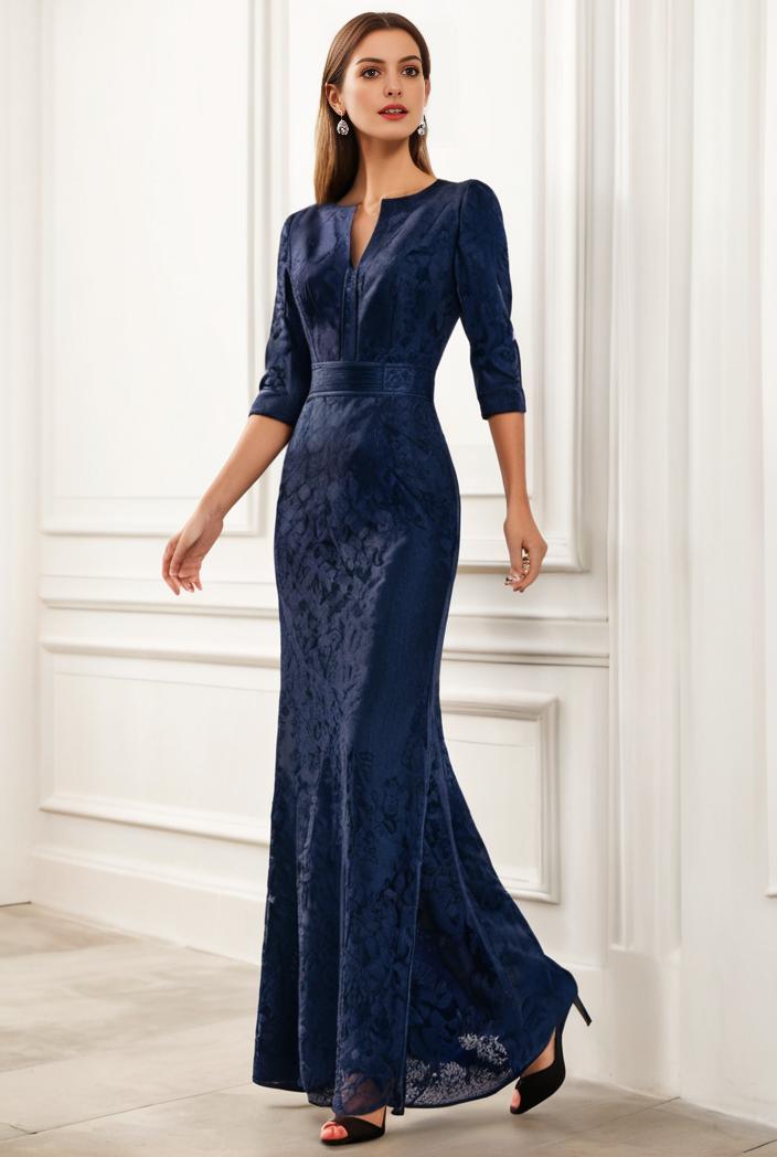 3 4 sleeve bodycon plunging back sequin evening dress 137491