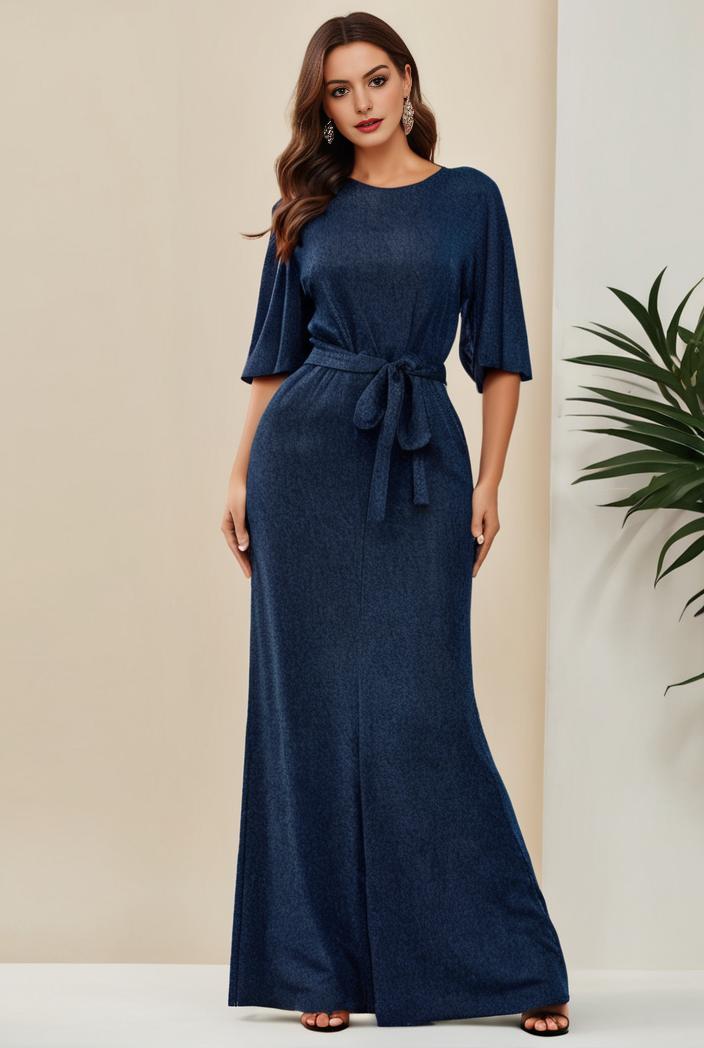 3 4 sleeve bodycon plunging back sequin evening dress 137498