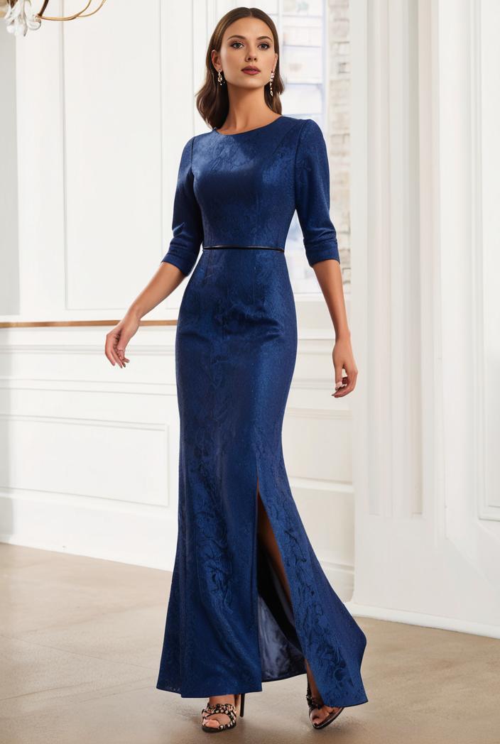 3 4 sleeve bodycon plunging back sequin evening dress 118072