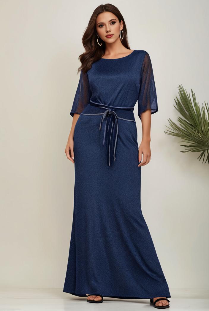 3 4 sleeve bodycon plunging back sequin evening dress 118078