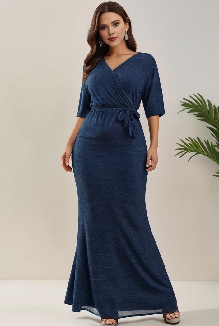 3 4 sleeve bodycon plunging back sequin evening dress 118079