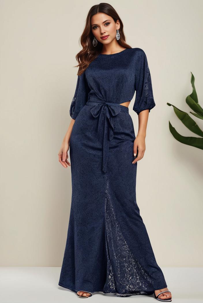 3 4 sleeve bodycon plunging back sequin evening dress 118084