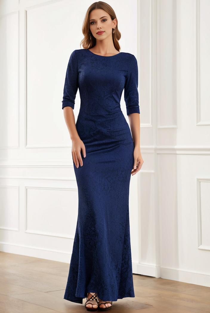 3 4 sleeve bodycon plunging back sequin evening dress 118096