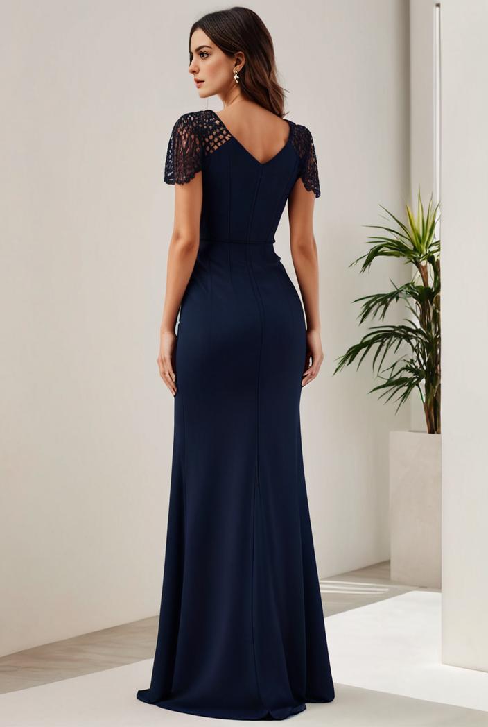 deep v neck sequin short sleeve high side front slit mother of the bride dress 139166