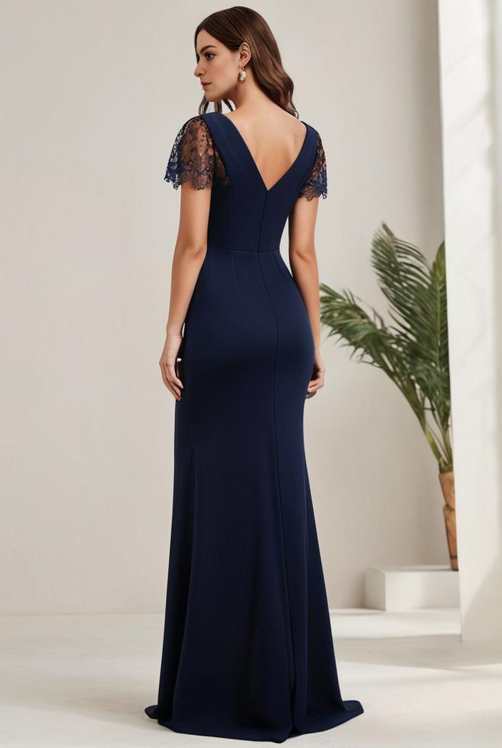 deep v neck sequin short sleeve high side front slit mother of the bride dress 139167