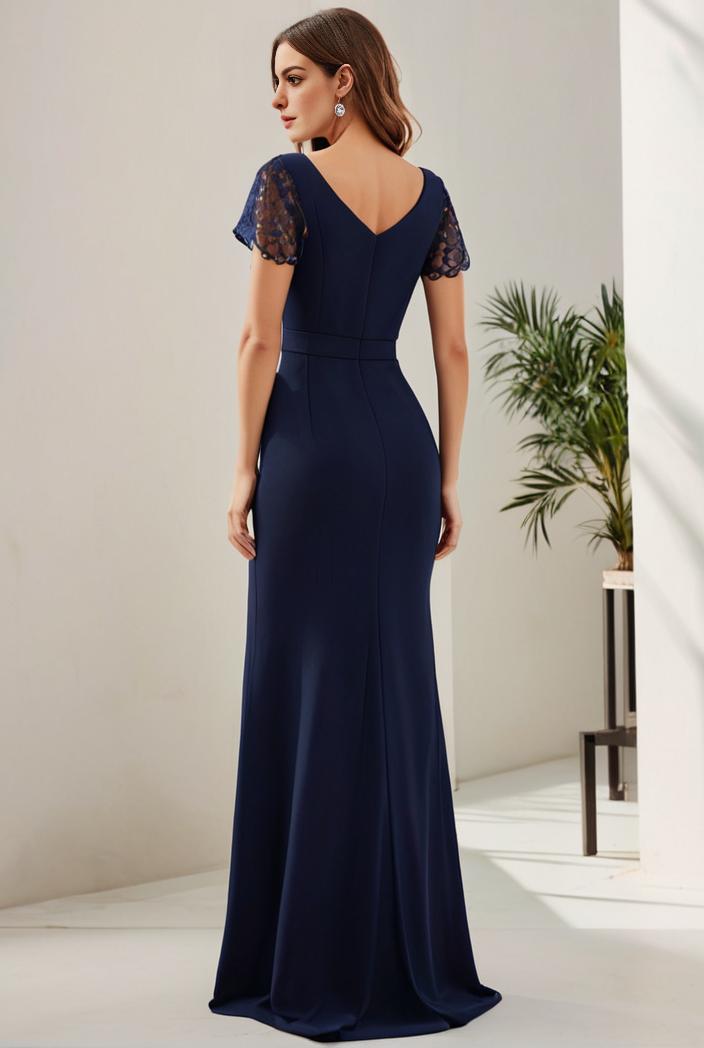 deep v neck sequin short sleeve high side front slit mother of the bride dress 139170