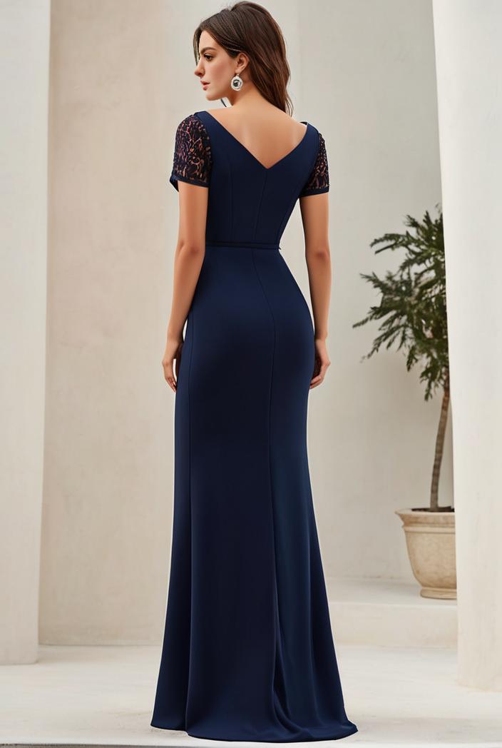 deep v neck sequin short sleeve high side front slit mother of the bride dress 139174