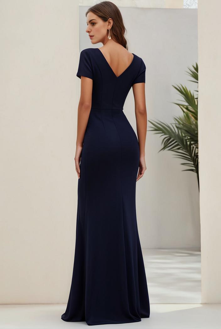 deep v neck sequin short sleeve high side front slit mother of the bride dress 139172