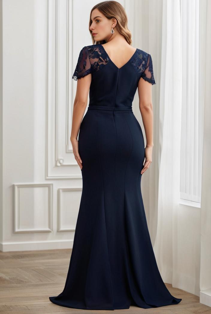 deep v neck sequin short sleeve high side front slit mother of the bride dress 139186