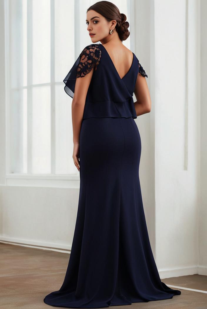 deep v neck sequin short sleeve high side front slit mother of the bride dress 139188