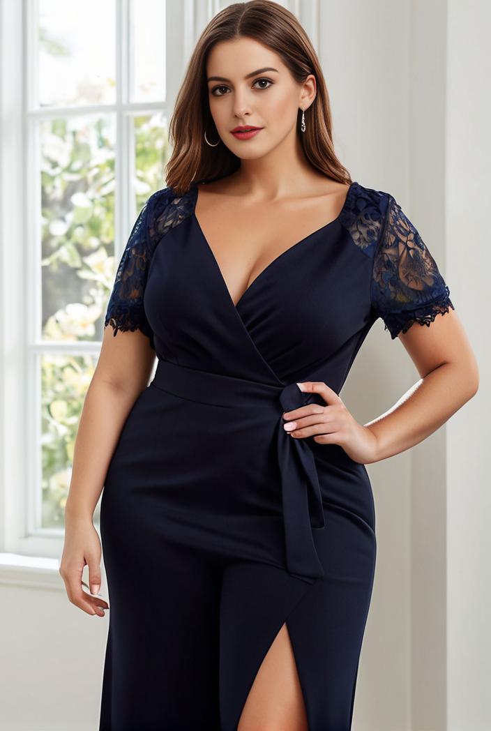 deep v neck sequin short sleeve high side front slit mother of the bride dress 139196