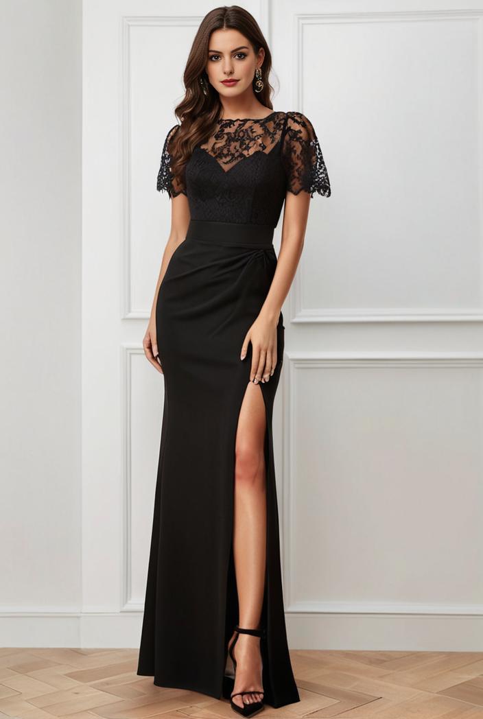 deep v neck sequin short sleeve high side front slit mother of the bride dress 139206