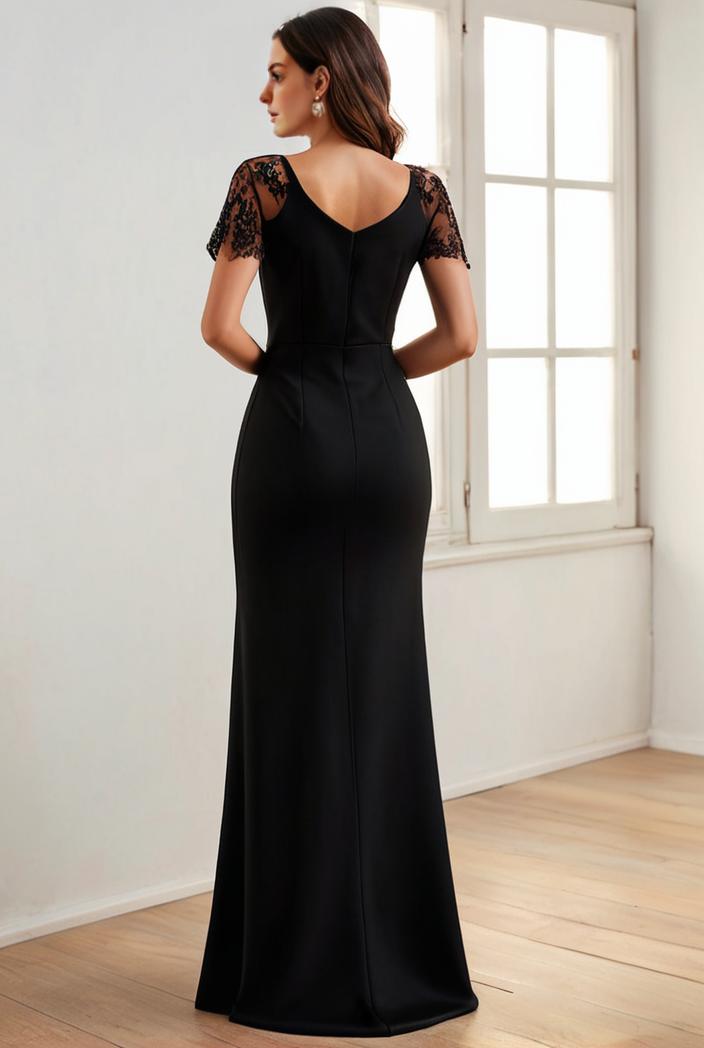 deep v neck sequin short sleeve high side front slit mother of the bride dress 139214
