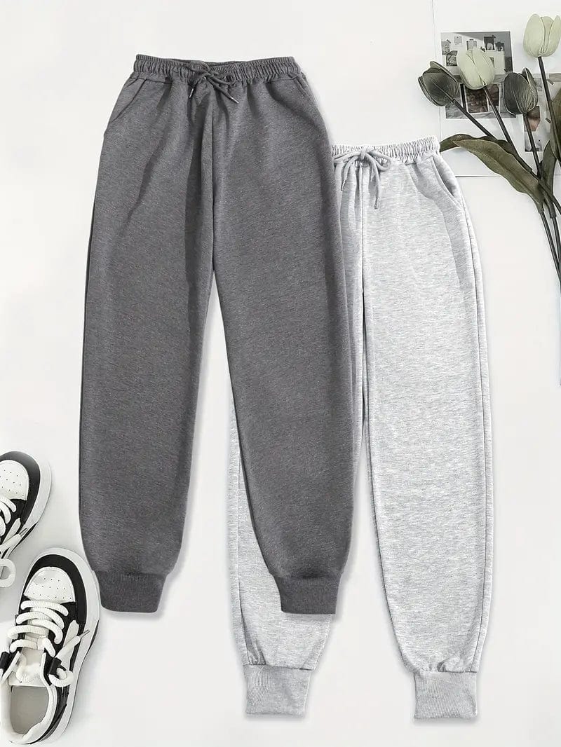 Versatile Solid Drawstring High Waisted Sweatpants Set for Women
