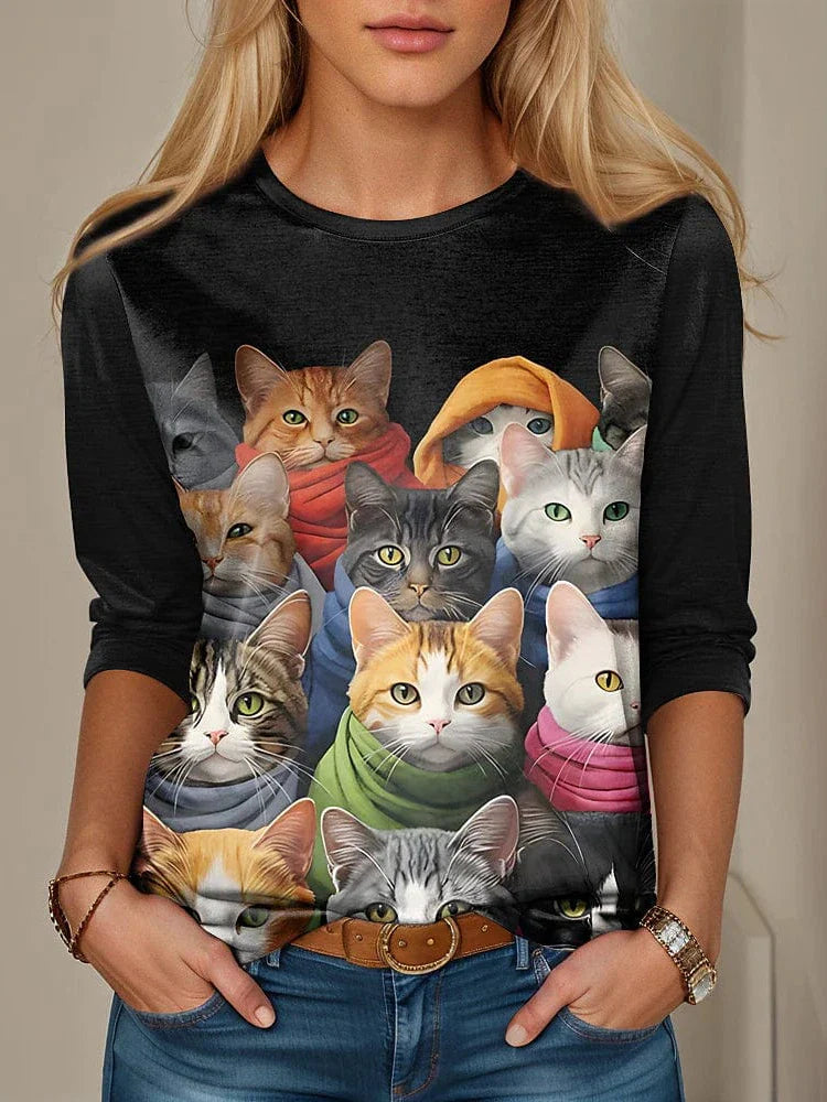 3D Black and Gray Cat Print Women's Long Sleeve T-shirt