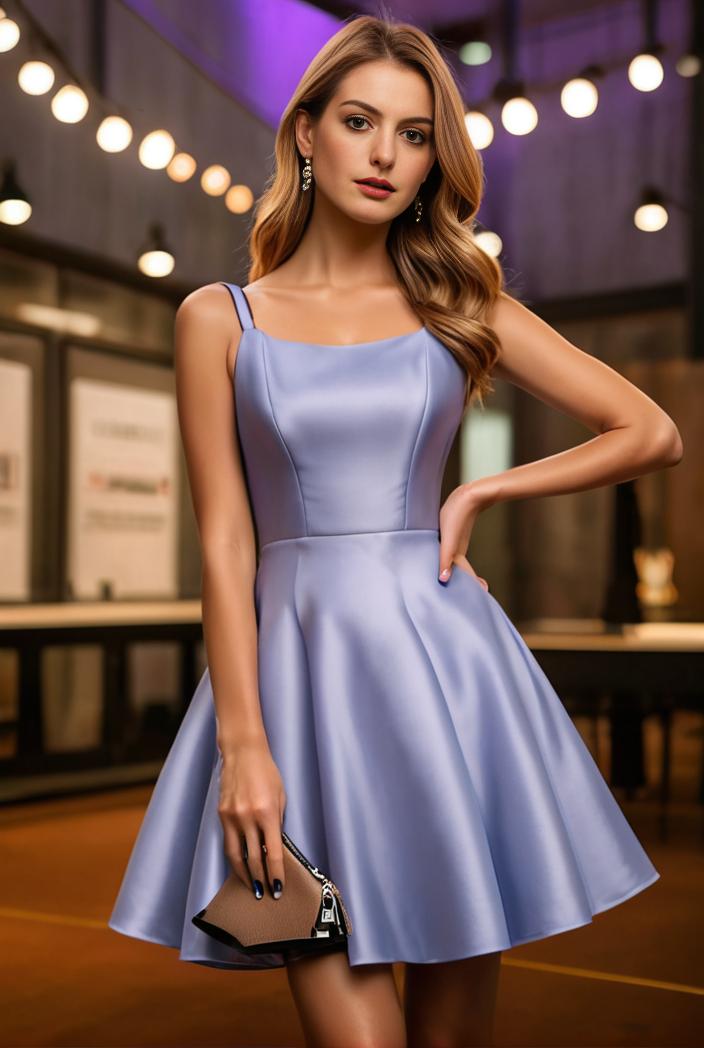 pleated satin a line double spaghetti strap v neck homecoming dress 144696
