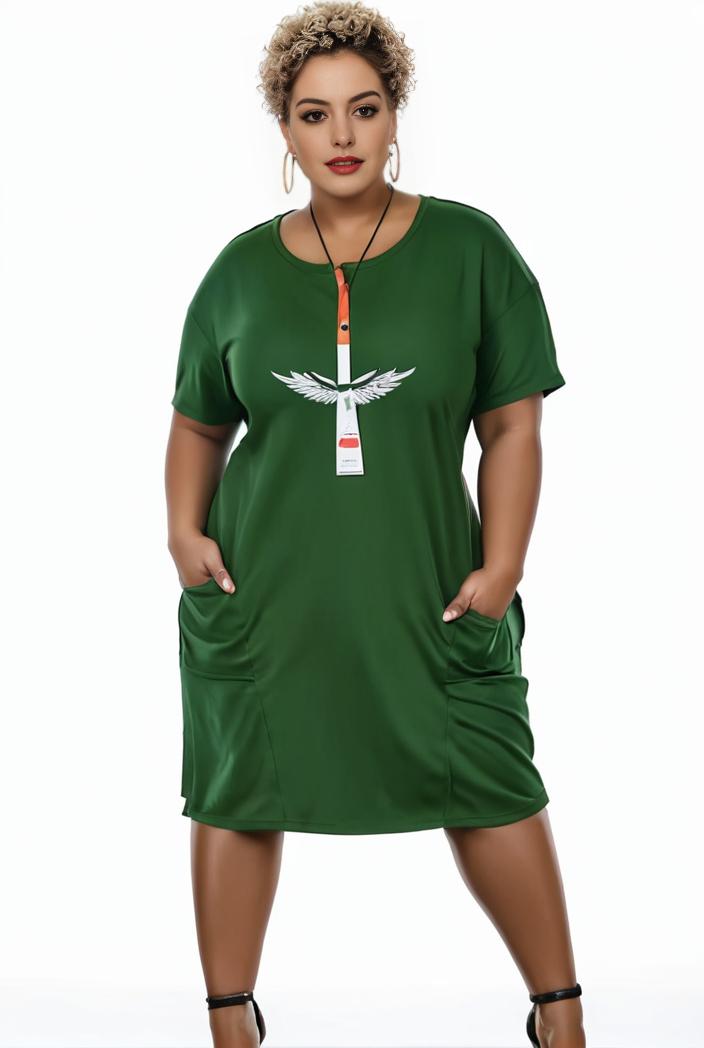 plus size faith letter print short sleeve midi dress with pockets women s plus slight stretch casual dress 147548