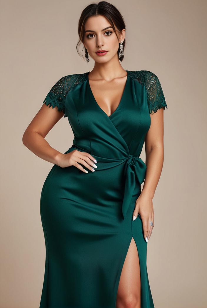 plus size front slit short sleeve with sequin mother of the bride dress 147901