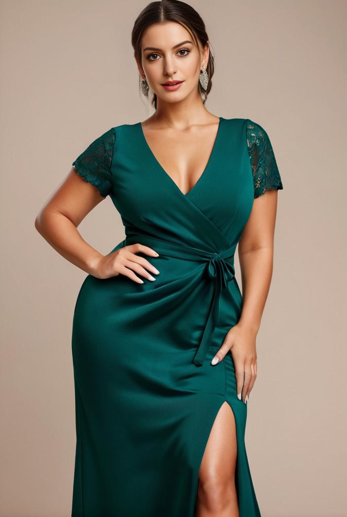 plus size front slit short sleeve with sequin mother of the bride dress 147905