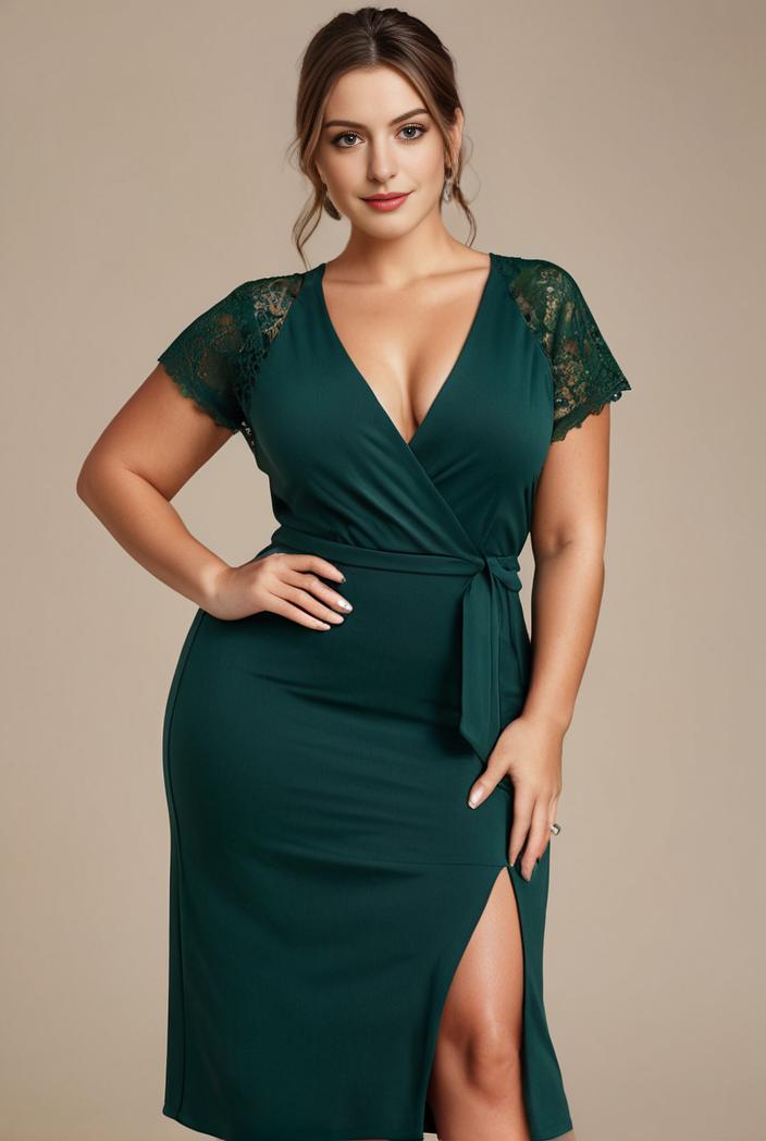 plus size front slit short sleeve with sequin mother of the bride dress 147906