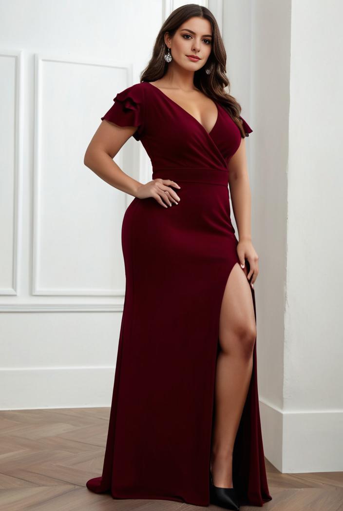 plus size front slit short sleeve with sequin mother of the bride dress 147932